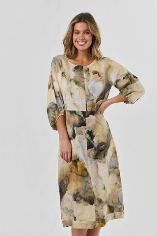 Naturals by O&J - Linen Bishop Sleeve Dress-Marble