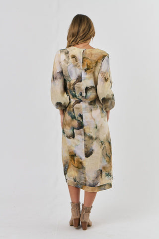 Naturals by O&J - Linen Bishop Sleeve Dress-Marble