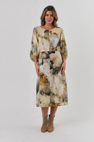 Naturals by O&J - Linen Bishop Sleeve Dress-Marble