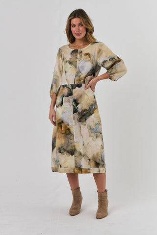 Naturals by O&J - Linen Bishop Sleeve Dress-Marble