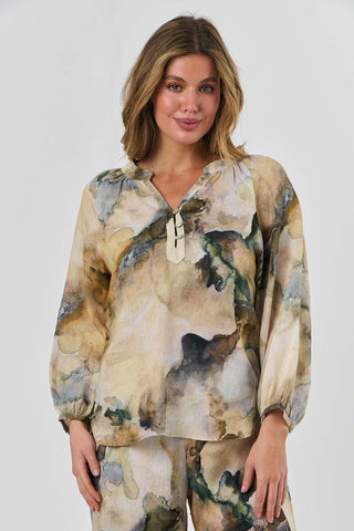 Naturals by O&J - Long Sleeve Linen Blouse-Marble