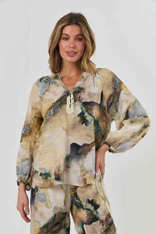 Naturals by O&J - Long Sleeve Linen Blouse-Marble