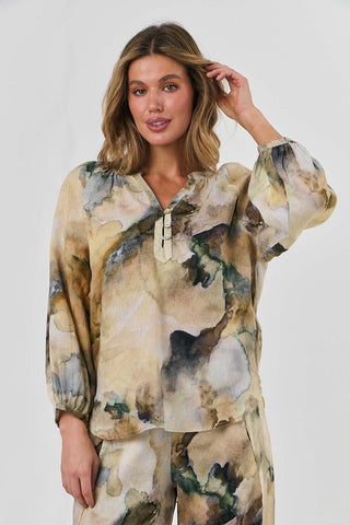 Naturals by O&J - Long Sleeve Linen Blouse-Marble