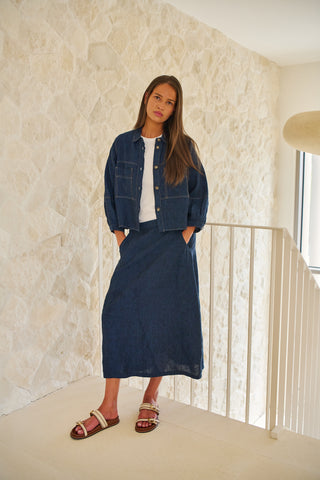 Naturals by O&J - Midi Linen Skirt - Eclipse