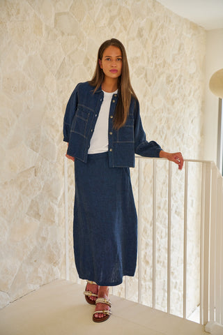 Naturals by O&J - Midi Linen Skirt - Eclipse