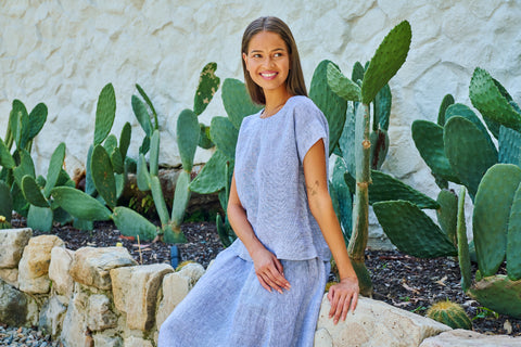 Naturals by O&J - Cap Sleeve Linen Top - sliver