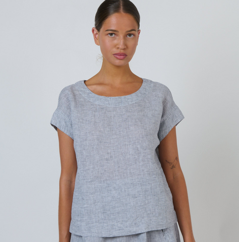 Naturals by O&J - Cap Sleeve Linen Top - sliver