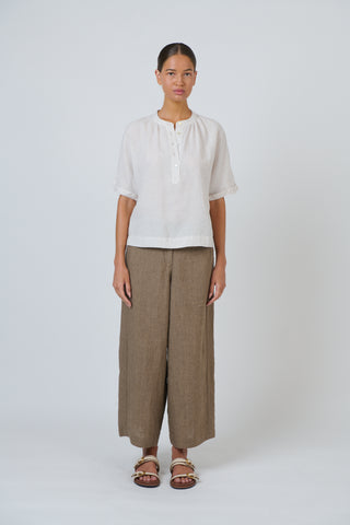 Naturals by O&J - Short Sleeve Linen Boxy Top - Sesame