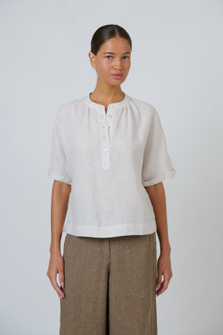 Naturals by O&J - Short Sleeve Linen Boxy Top - Sesame