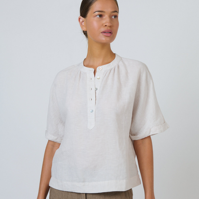 Naturals by O&J - Short Sleeve Linen Boxy Top - Sesame