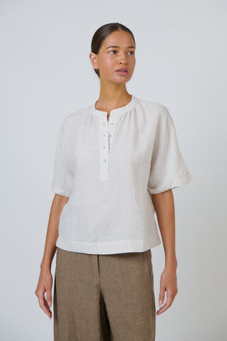 Naturals by O&J - Short Sleeve Linen Boxy Top - Sesame