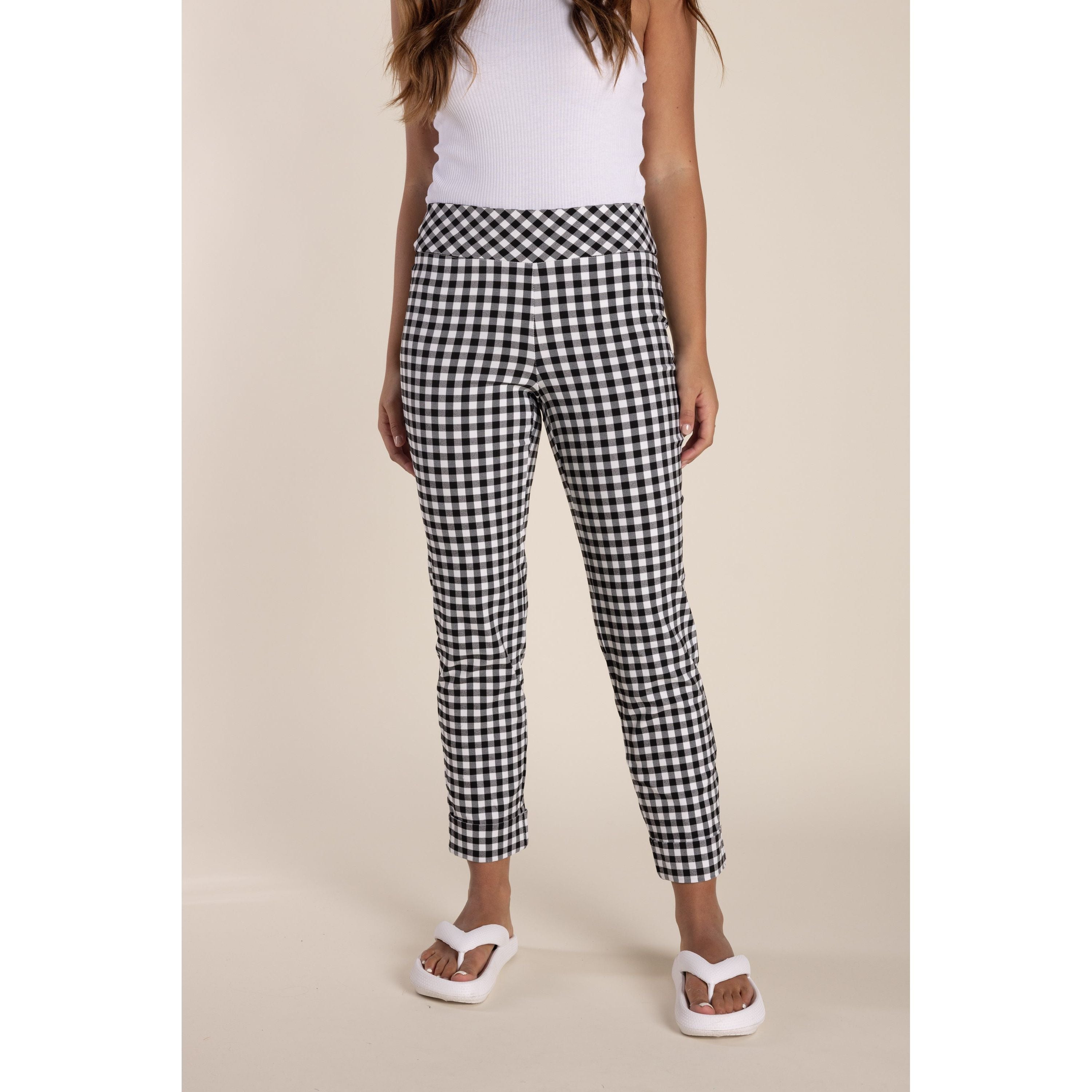Two T's - Pull On Gingham Pant Black