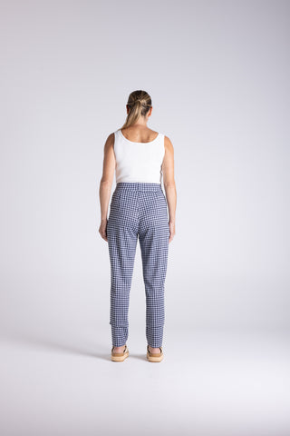Two T's -Gingham Panelled Pant-Navy/ White