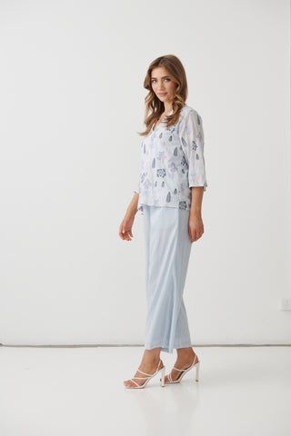 Holmes & Fallon - V Neck Embroidered Top -  Blue