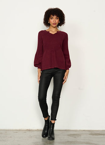 Caju - CZ758 Half Rib Knit Top Shiraz