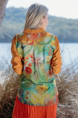 Cienna - Contrast Sleeve Print Shirt-Hanae