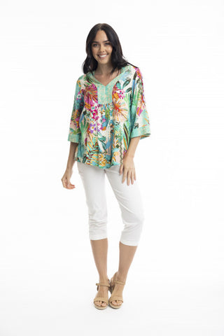 Orientique - Hanalei Top V-Neck Placket - Print
