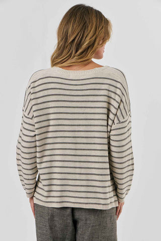 Naturals by O&J - Cotton Stripe Cardigan-Hessian