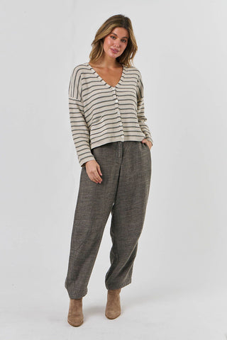 Naturals by O&J - Cotton Stripe Cardigan-Hessian
