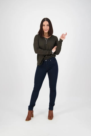 Vassalli - Skinny Leg Full Length Basket Weave Jean-Indigo Denim