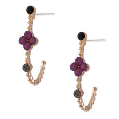 Sun Accessories - Crystal Flower J Hook Earrings-Pink