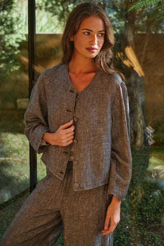 Naturals by O&J - Linen Box Jacket-Tarragon