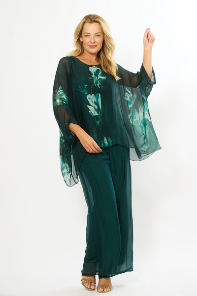 La Strada - Silky Kaftan Top - Green Floral