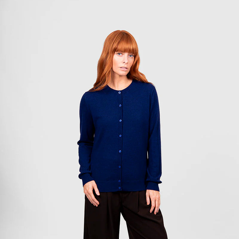 Bridge & Lord - Kate Button to Neck Cardigan-Carbon Blue