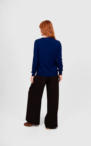 Bridge & Lord - Kate Button to Neck Cardigan-Carbon Blue