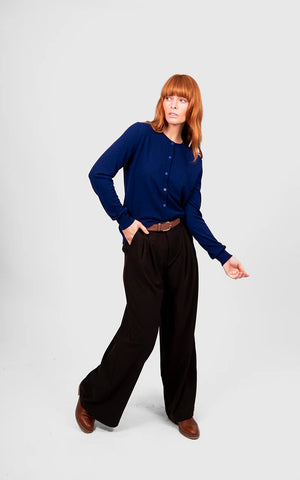 Bridge & Lord - Kate Button to Neck Cardigan-Carbon Blue