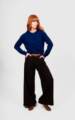 Bridge & Lord - Kate Button to Neck Cardigan-Carbon Blue