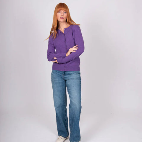 Bridge & Lord - Kate Button to Neck Cardigan-Grape