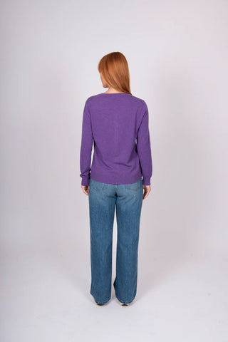 Bridge & Lord - Kate Button to Neck Cardigan-Grape