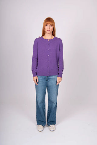 Bridge & Lord - Kate Button to Neck Cardigan-Grape