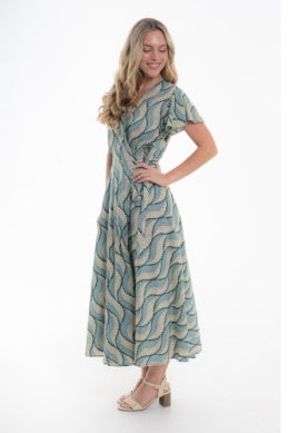 Cienna - Kennedy Flutter Sleeve Wrap Dress - Teal