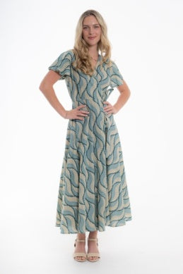 Cienna - Kennedy Flutter Sleeve Wrap Dress - Teal