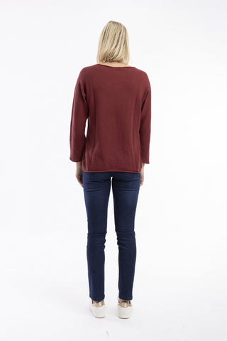 Orientique - Knit Top Boat Neck - Rust