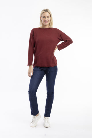 Orientique - Knit Top Boat Neck - Rust
