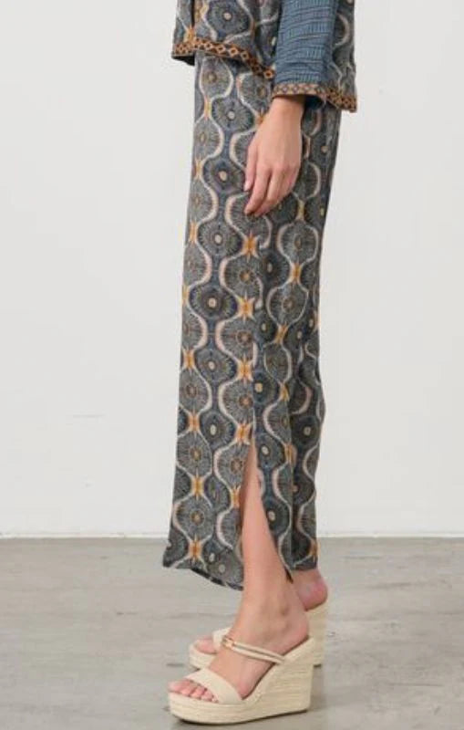 Caju - Kosmos Print Pant with Side Splits-Teal