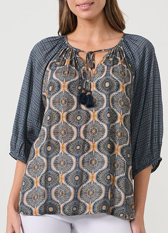 Caju - Kosmos Blouse with Raglan Sleeve-Teal