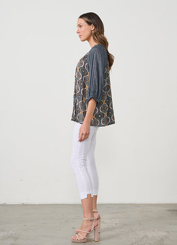 Caju - Kosmos Blouse with Raglan Sleeve-Teal