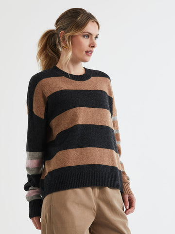 LD+Co - Lambswool Stripe Crew - Midnight
