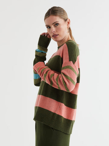 LD+Co - Lambswool Stripe Crew - Olive
