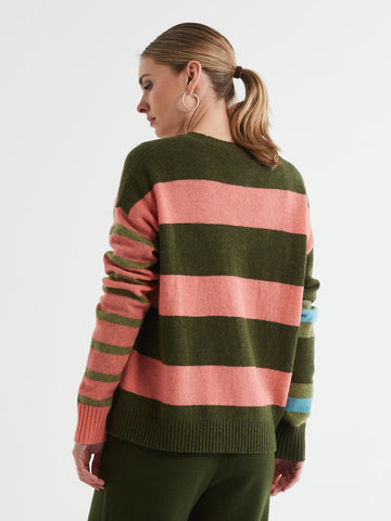 LD+Co - Lambswool Stripe Crew - Olive