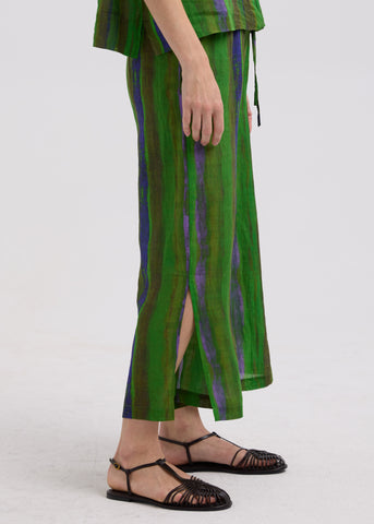 LD+Co - Painted Linen Wide Leg Pant-Chartreuse