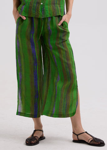 LD+Co - Painted Linen Wide Leg Pant-Chartreuse