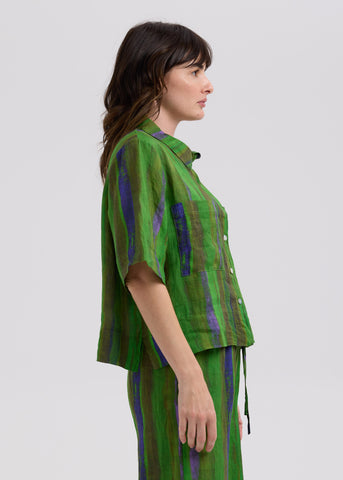 LD+Co - Painted Linen Boxy Shirt-Chartreuse