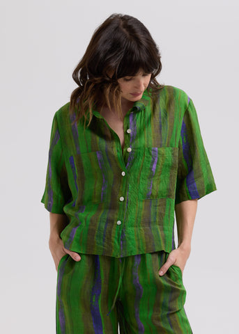 LD+Co - Painted Linen Boxy Shirt-Chartreuse