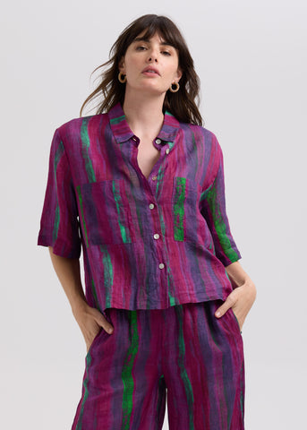 LD+Co - Painted Linen Boxy Shirt-Magenta