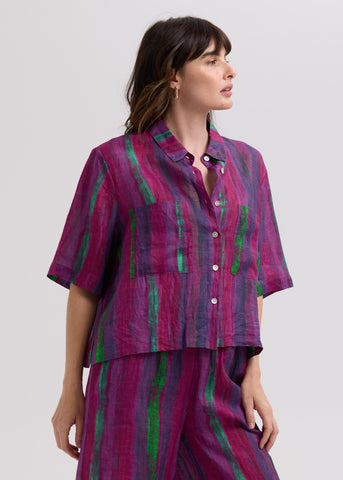 LD+Co - Painted Linen Boxy Shirt-Magenta